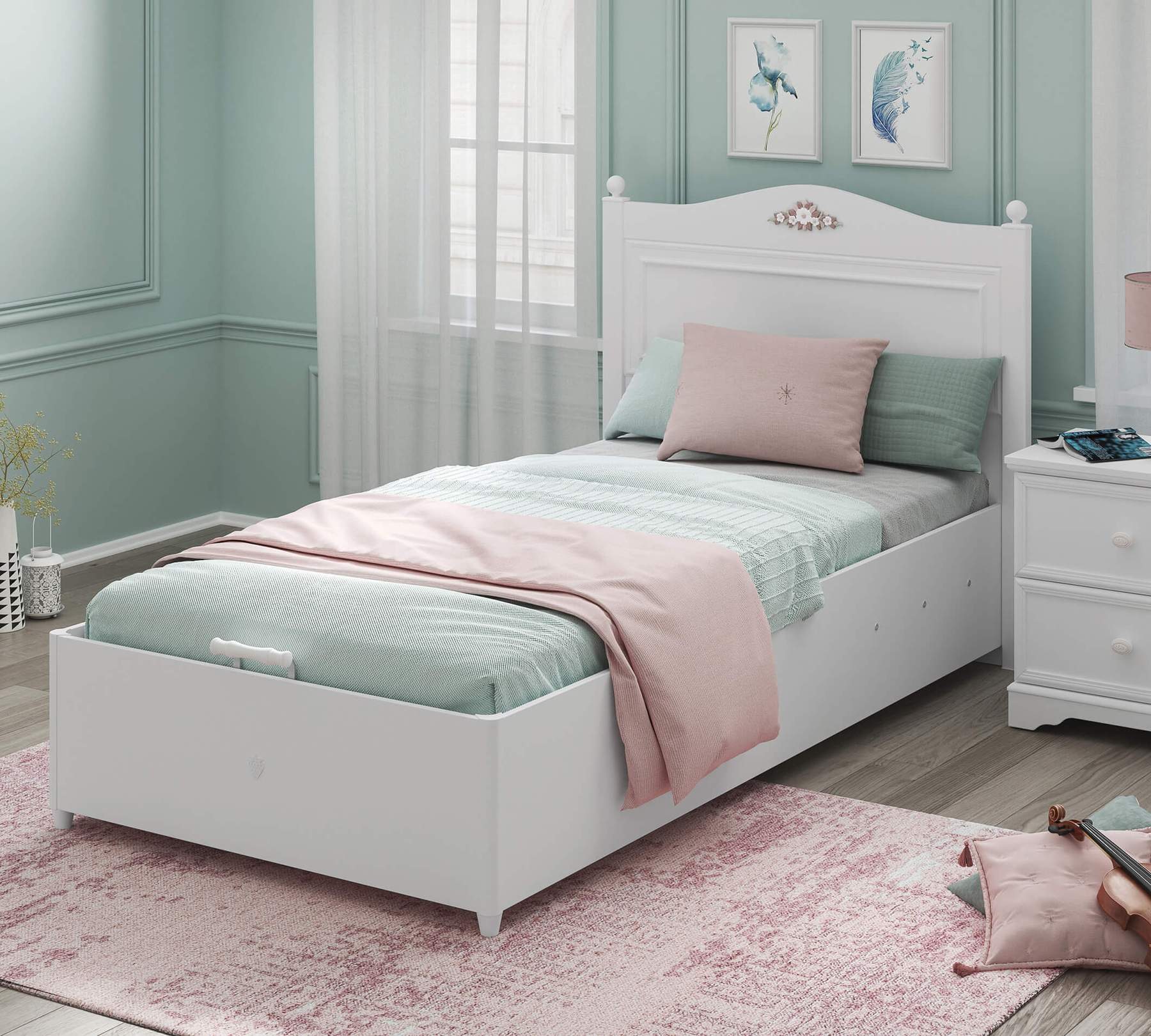 Pat cu lada Rustic White