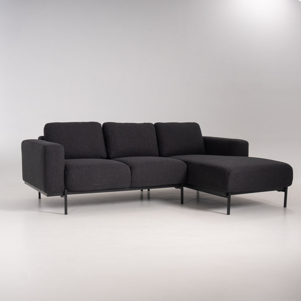 Canapea cu șezlong Praga Stofă Midnight Black