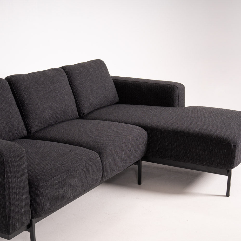 Canapea cu șezlong Praga Stofă Midnight Black