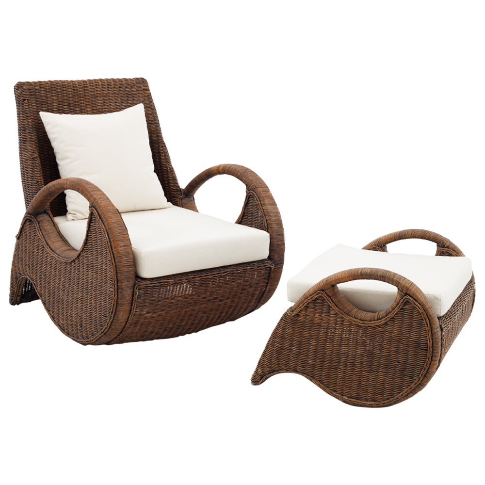Fotoliu si taburet rattan - Santorini